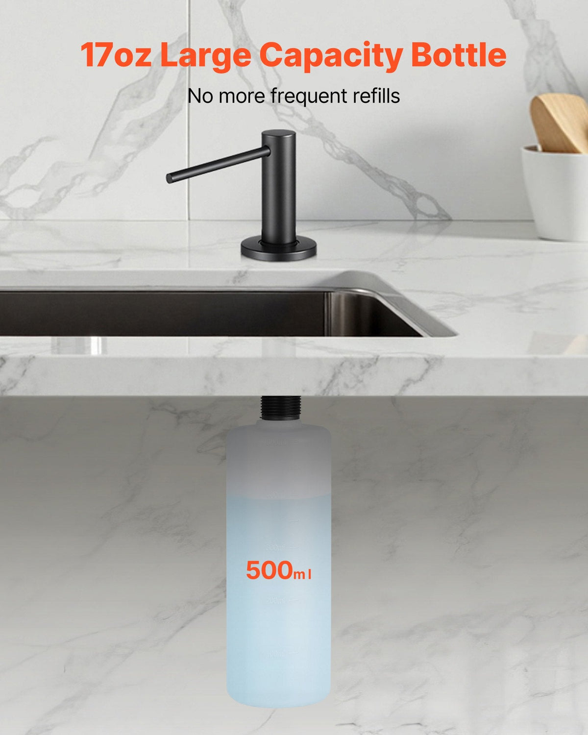 Built In Soap Dispenser For Kitchen Sink Stainless Steel With 17oz Bottle