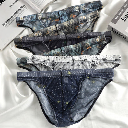 Ice Silk New-style Mens Briefs Personalized Print Breathable