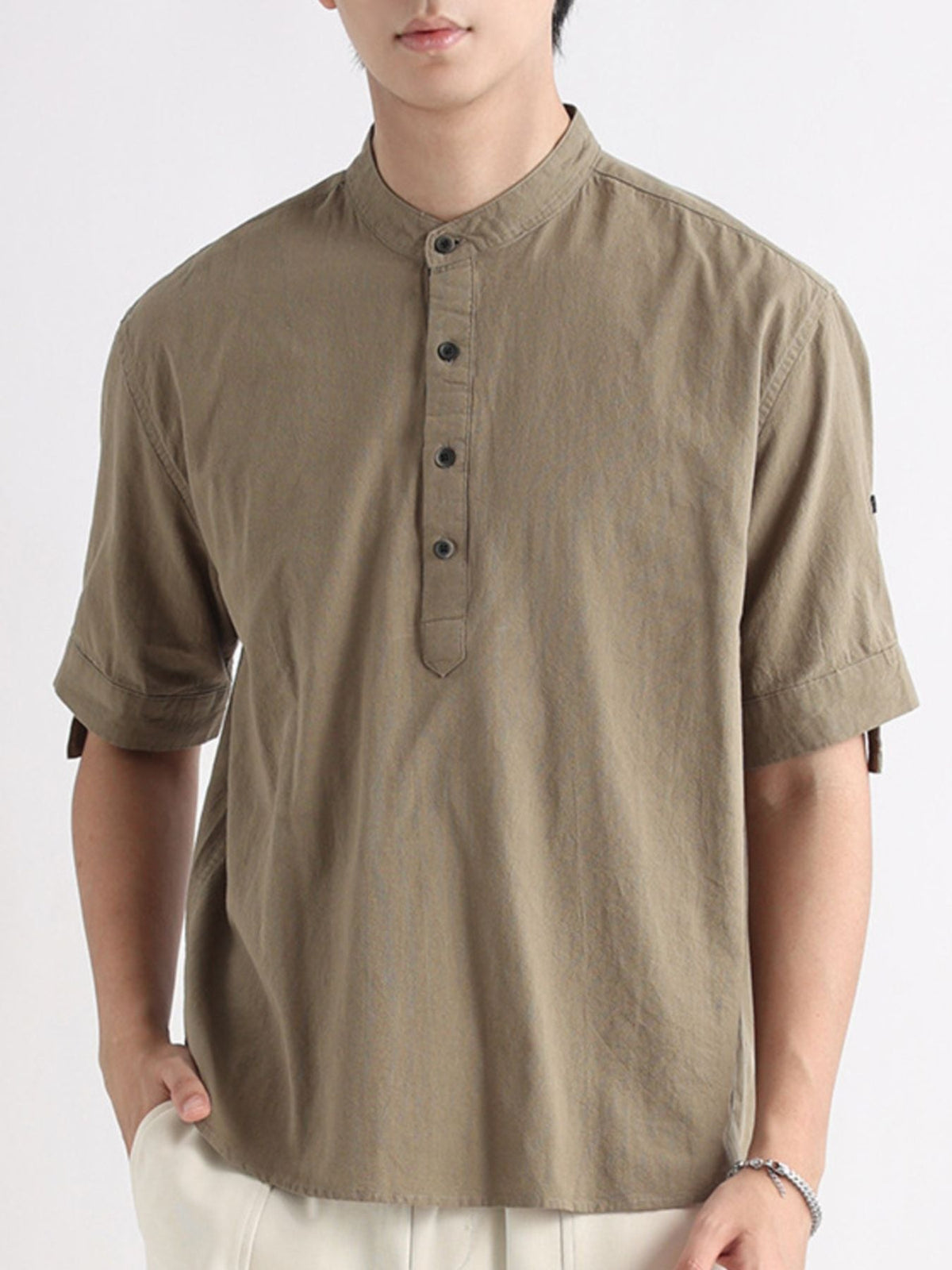 Men's Plus Size Button Detail Short Sleeve Blouse