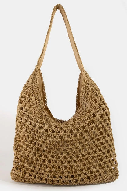 Fame Intricate Straw Weave Large Shoulder Bag