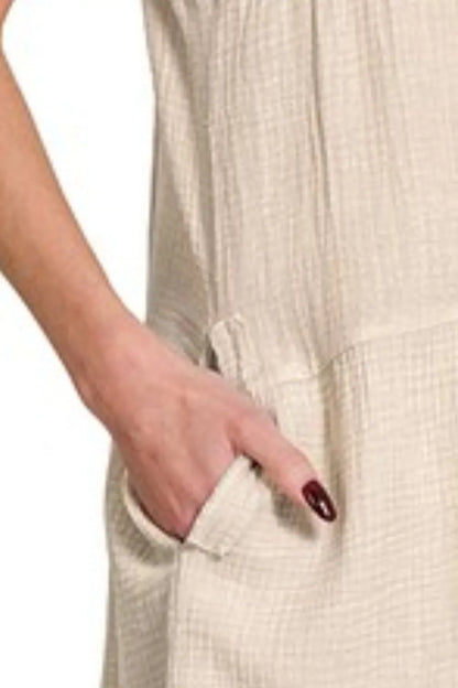 Zenana Washed Double Gauze Raw Edge V-neck Dress