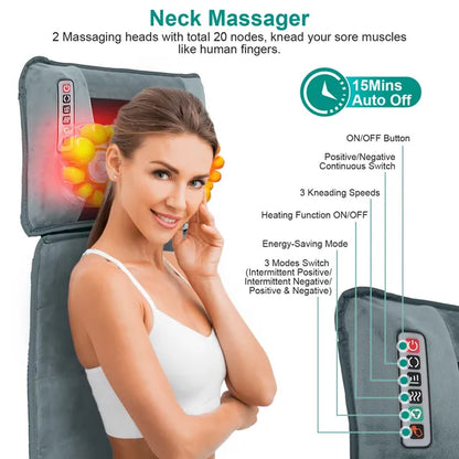 Full Body Electric Massage Mat With Heat Vibration Massage Pad Cushion Back Massage Mattress Chair Pad With Neck Massage Pillow With 10 Vibration Motors Timer Anti-Slip Bottom Earplugs