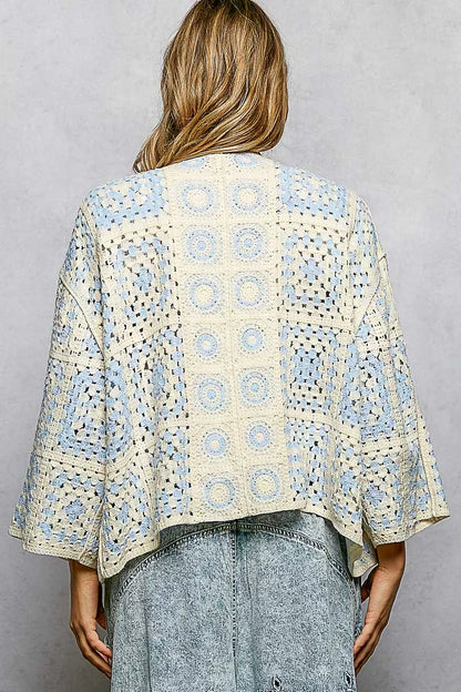 POL Open Front Crochet Cardigan with Granny Square Pattern