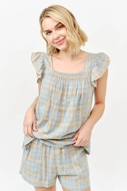 And The Why Plaid Print Smocked Detail Casual Shorts