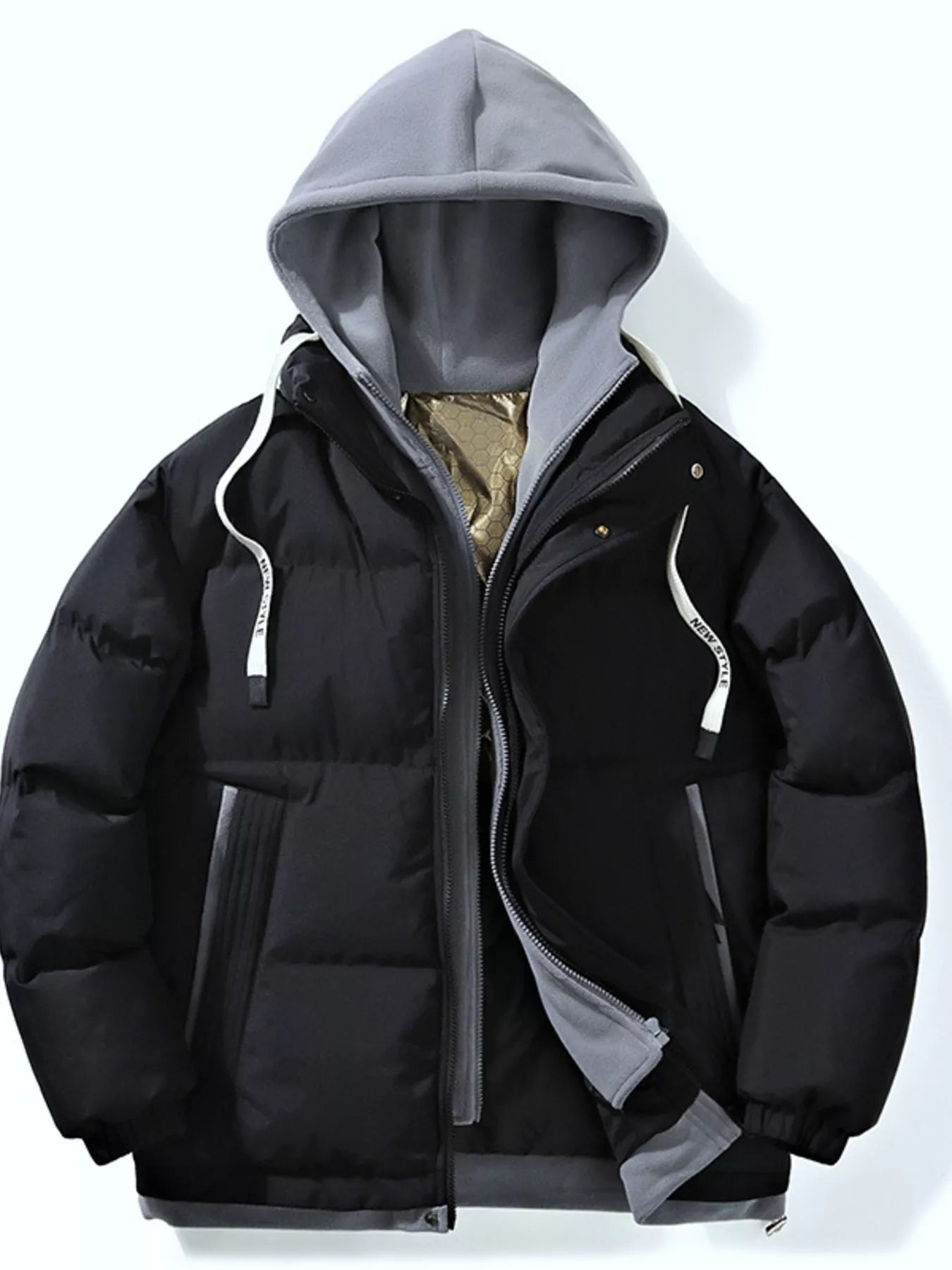 Men's Full Size Two-Tone Hooded Puffer Jacket Plus Size