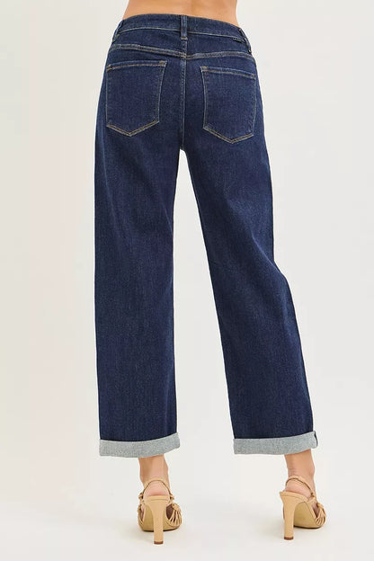 RISEN Slouchy Cropped  Boyfriend Jeans With Cuffed Hem