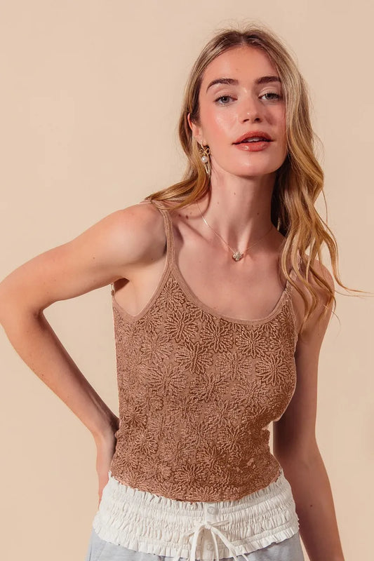 SO ME Two Tone Floral Seamless Tank Top