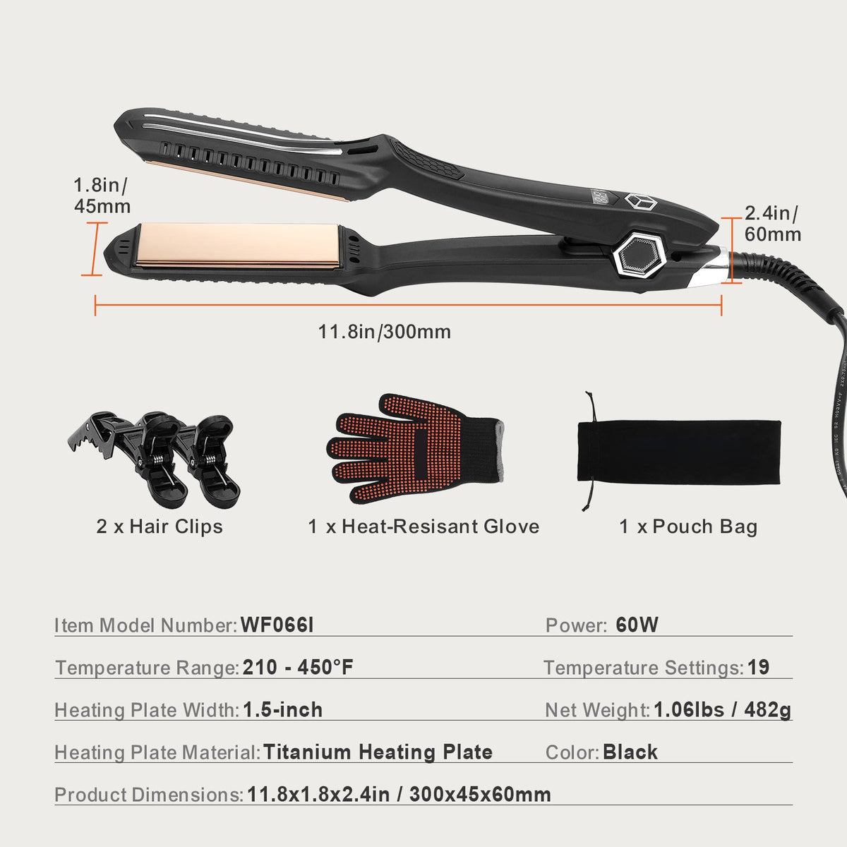 VEVOR Hair Straightener, Titanium Flat Iron, Dual Infrared Hair Straightener Flat Iron With LCD Display And 19 Temp Levels, Dual Voltage 110V 240V For Salon Home Travel Use