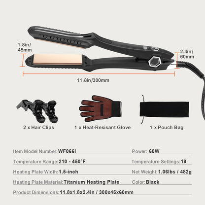 VEVOR Hair Straightener, Titanium Flat Iron, Dual Infrared Hair Straightener Flat Iron With LCD Display And 19 Temp Levels, Dual Voltage 110V 240V For Salon Home Travel Use