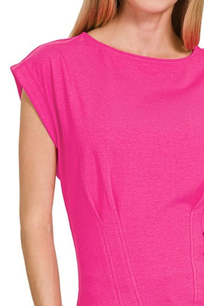 Zenana Gathered Waist Round Neck Top