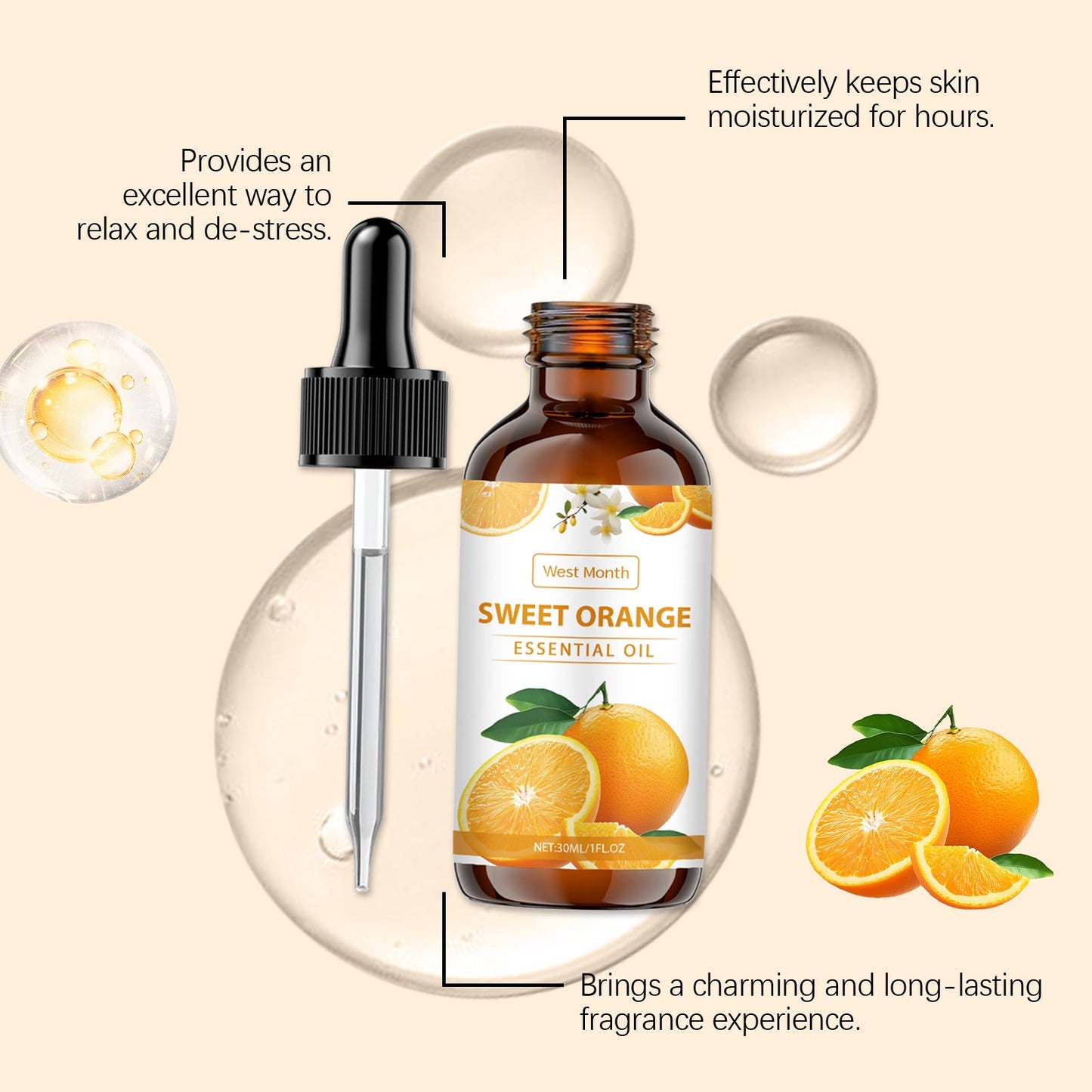 West Month Orange Soothing Care Essential Oil, Gently Hydrates, Moisturizes And Nourishes Delicate Skin. Plant Essential Oil