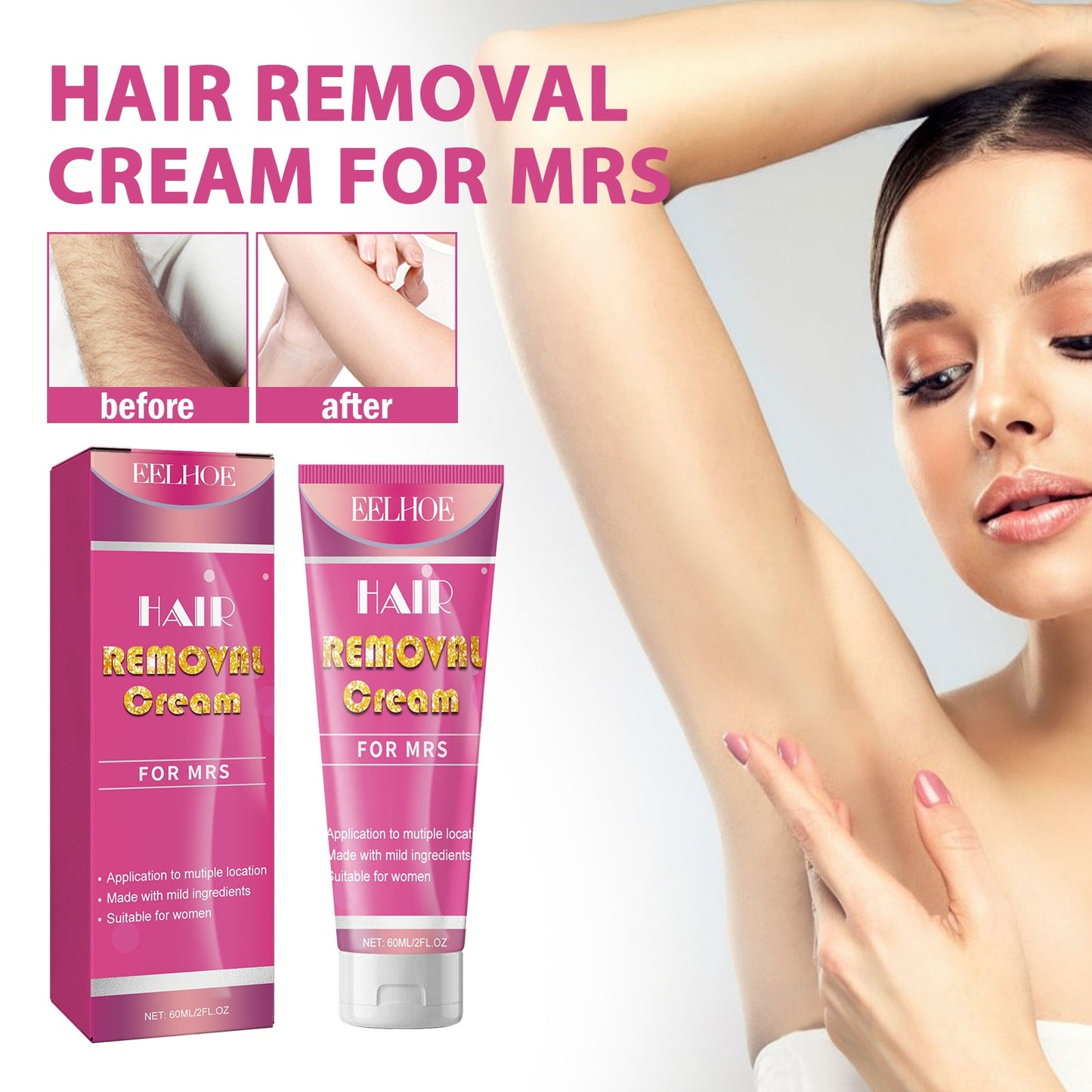 EELHOE Hair Removal Cream For Mrs, Full Body Underarm Gentle Hair Removal Without Irritation Refreshing Moisturizing Smooth Hair Removal Cream