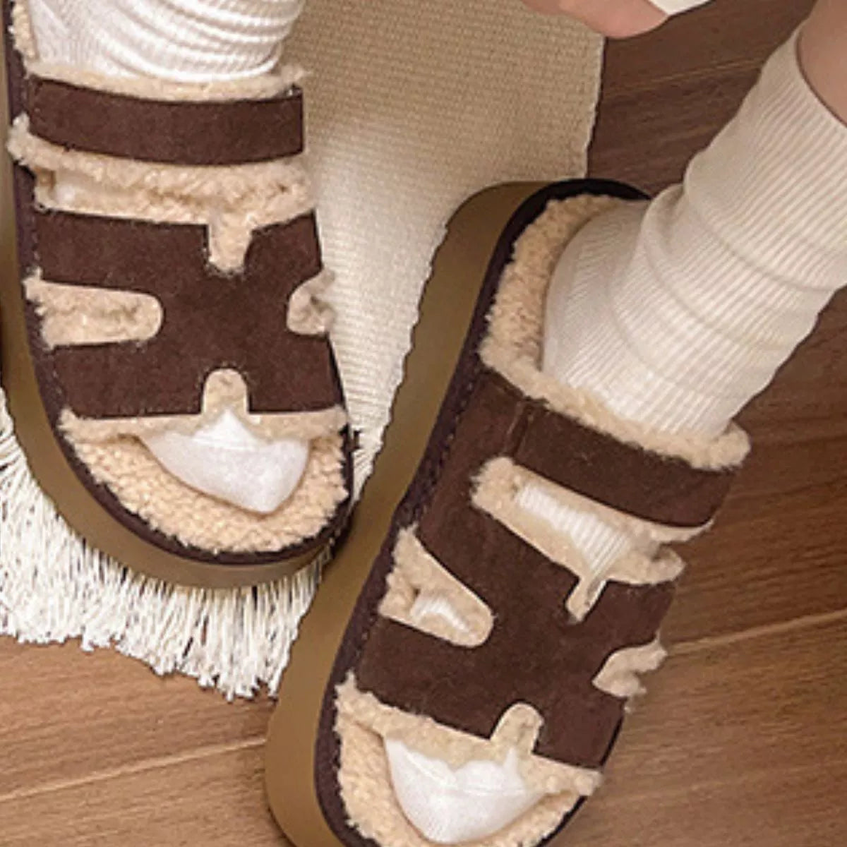 Fluffy Platform Velcro Slippers