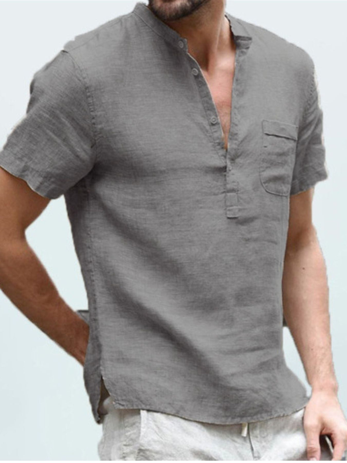 Men's Full Size Casual Solid Color Button Detail Shirt Plus Size