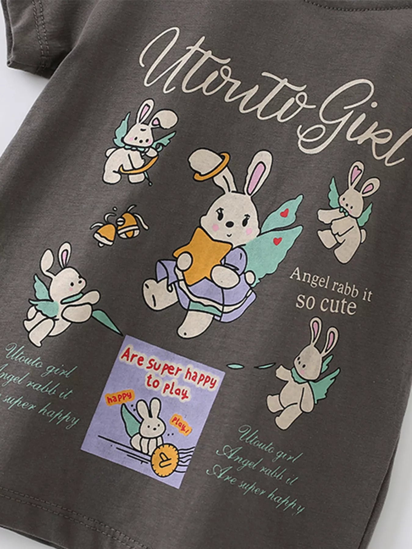 Children's Cartoon Rabbit Print Short Sleeve T-Shirt