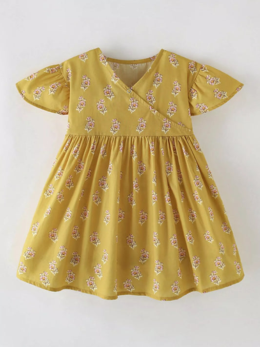 Children's Floral Print Ruffle Sleeve Wrap Dress
