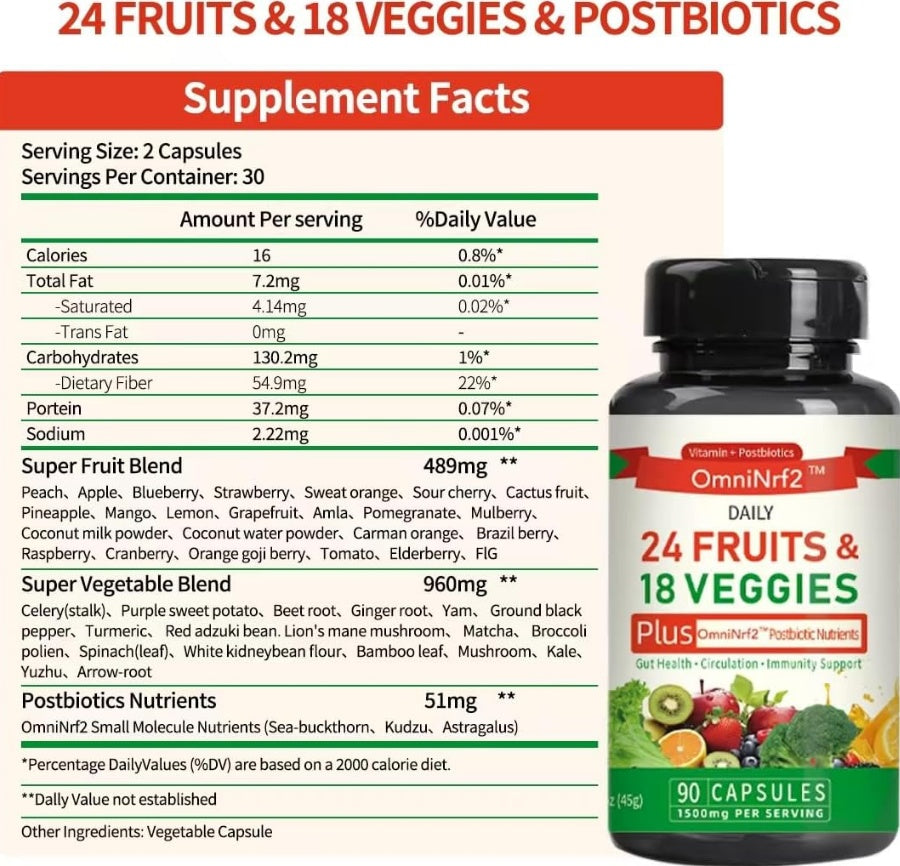 OmniNrf2 Postbiotic Fruit & Veggie Capsules