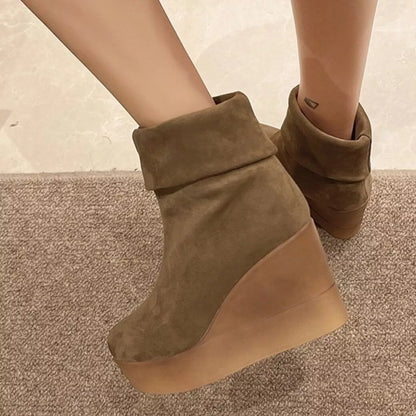 Round Toe Wedge Boots