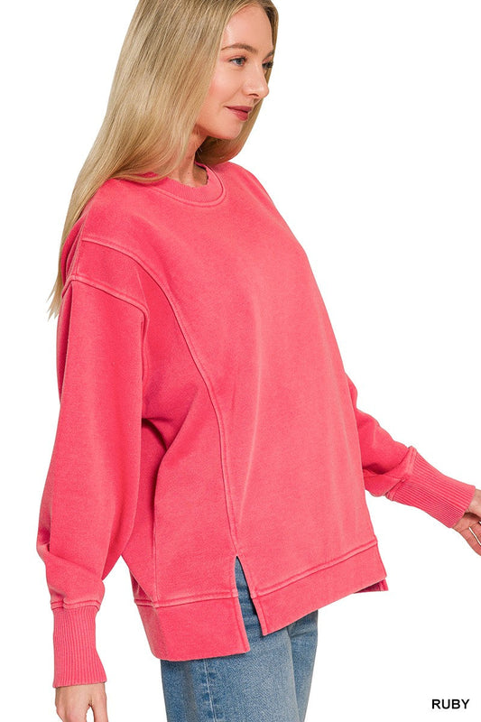 Zenana Pigment Dye Exposed-seam Fleece Sweatshirt