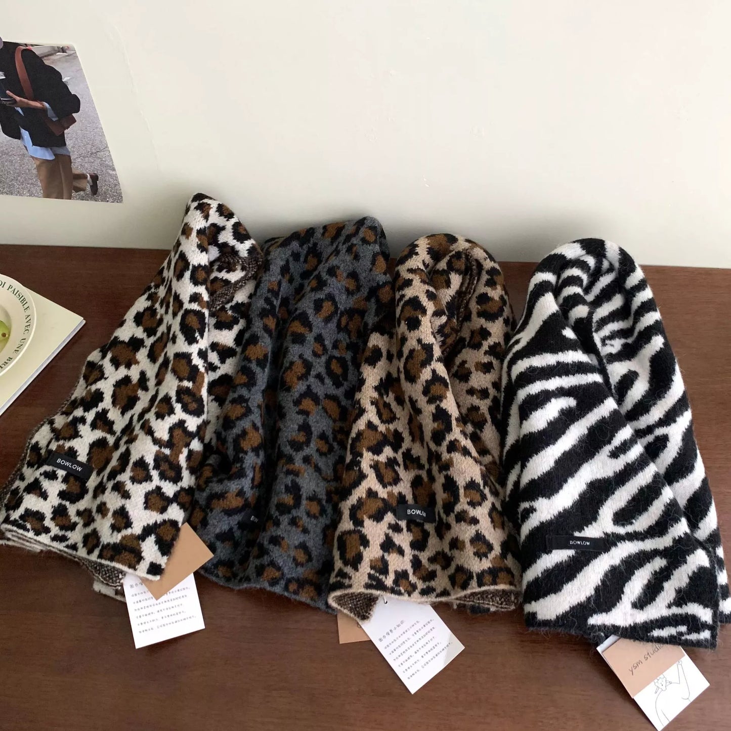 Animal Print Plush Winter Scarf