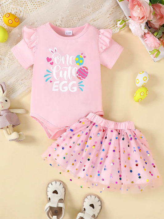Children's Ruffled Graphic Bodysuit and Skirt Set