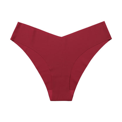 Seamless Ice Silk Underwear For Women With V-shaped Waistband. One-piece Pure Cotton Crotch Breathable Women's Briefs.