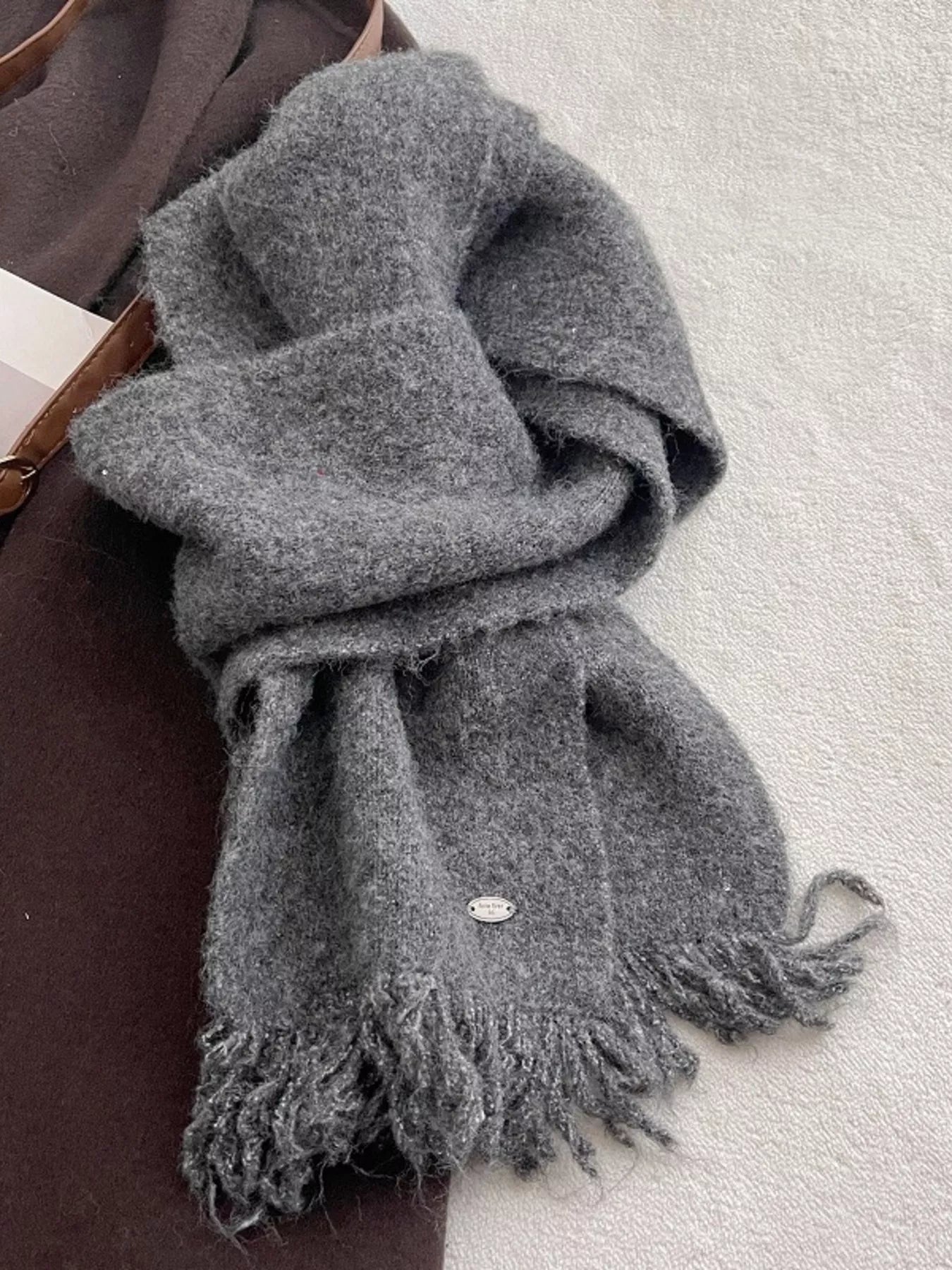 Fringe Hem Knitted Scarf