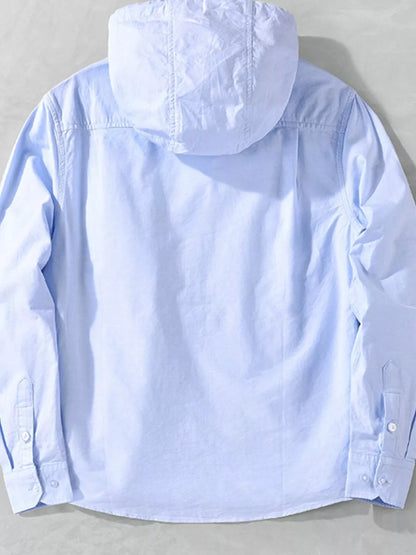 Men's Plus Size Striped Trim Hooded Casual Shacket