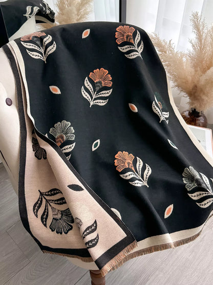 Printed Raw Hem Shawl