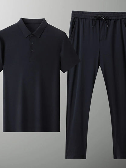 Men's Full Size Button Detail Short Sleeve Polo Plus Size