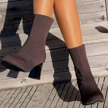 Round Toe Block Heels Boots