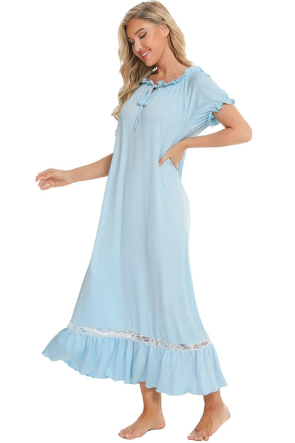 Lace Detail Short Sleeve Lounge Dress