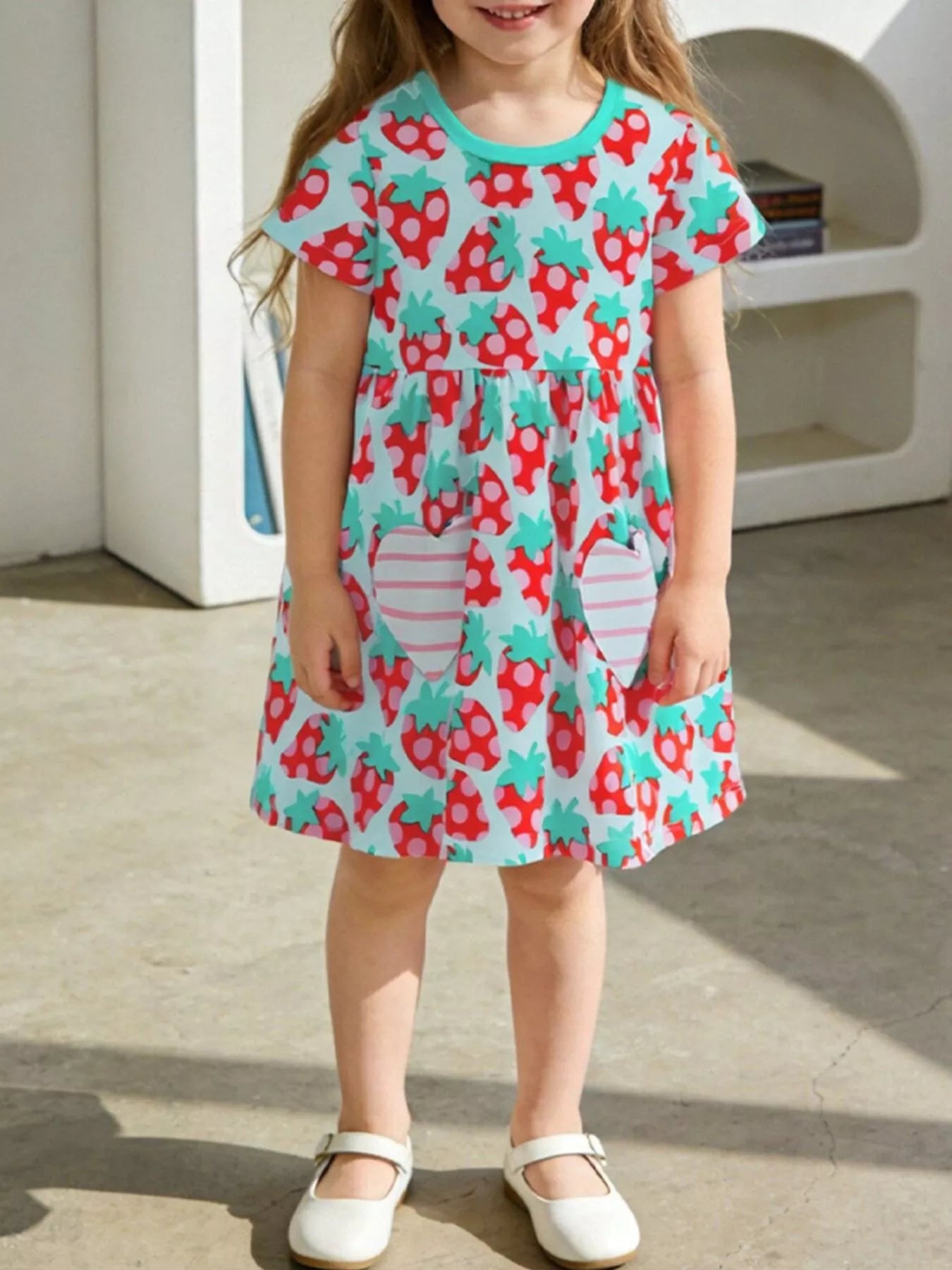 Children's Strawberry Print Casual Dress