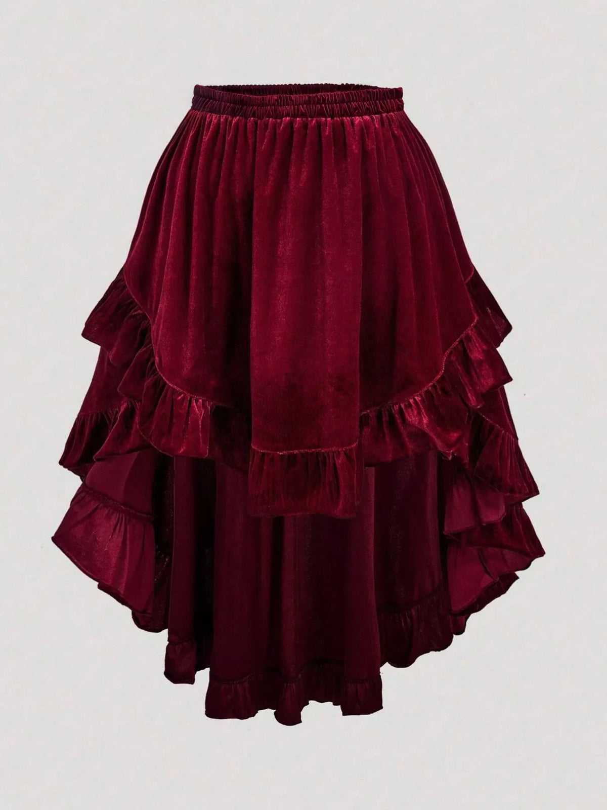 Plus Size Ruffled Velvet Elastic Waist Skirt