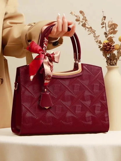 Embossed Leather Top Handle Handbag
