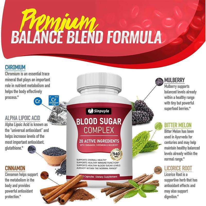 Blood Sugar Complex With Cinnamon, Chromium And Mulberry - 20 Active Ingredients, 60 Capsules - Supports Healthy Blood Sugar Levels