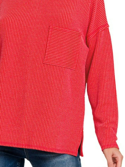 Zenana Long Sleeve Drop Shoulder Rib Top