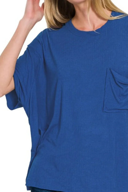 Zenana Oversized Ribbed Round Neck Short Sleeve Tee