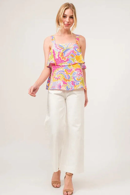 And The Why Square Neck Tiered Paisley Printed Top