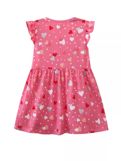 Children's Heart Print Ruffle Sleeve Casual Dress