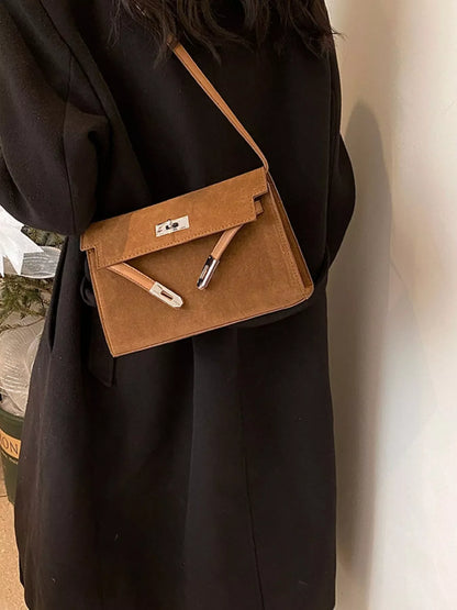 Solid Color Buckle Shoulder Bag