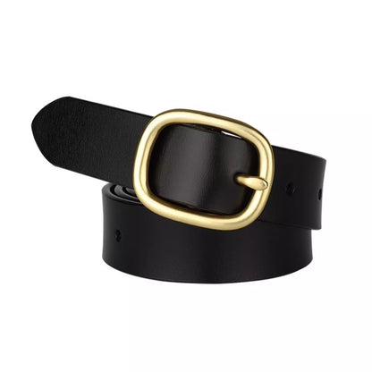 Cowhide Leather Belt with Golden Buckle