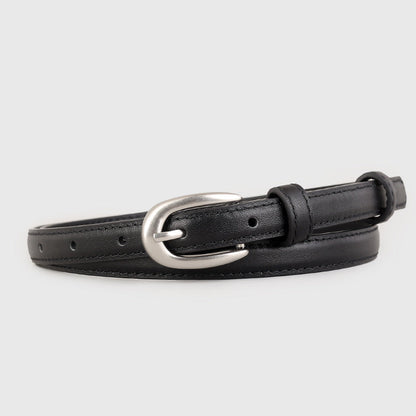 Leather Skinny Belt with Silver Buckle