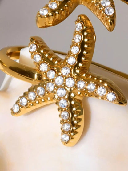 18K Gold-Plated Stainless Steel Zircon Starfish Ring
