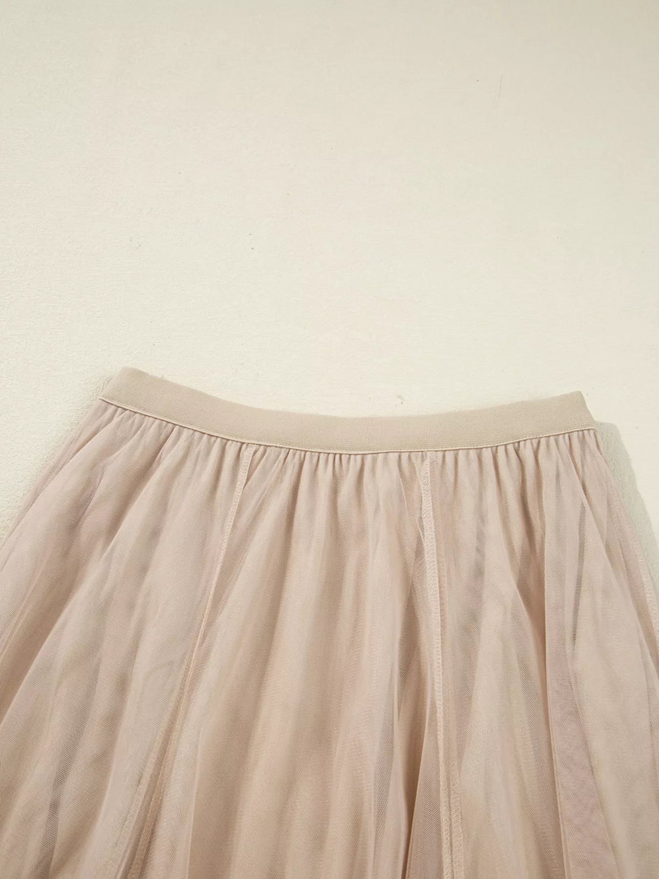 Tulle Mesh Overlay Flared Midi Skirt