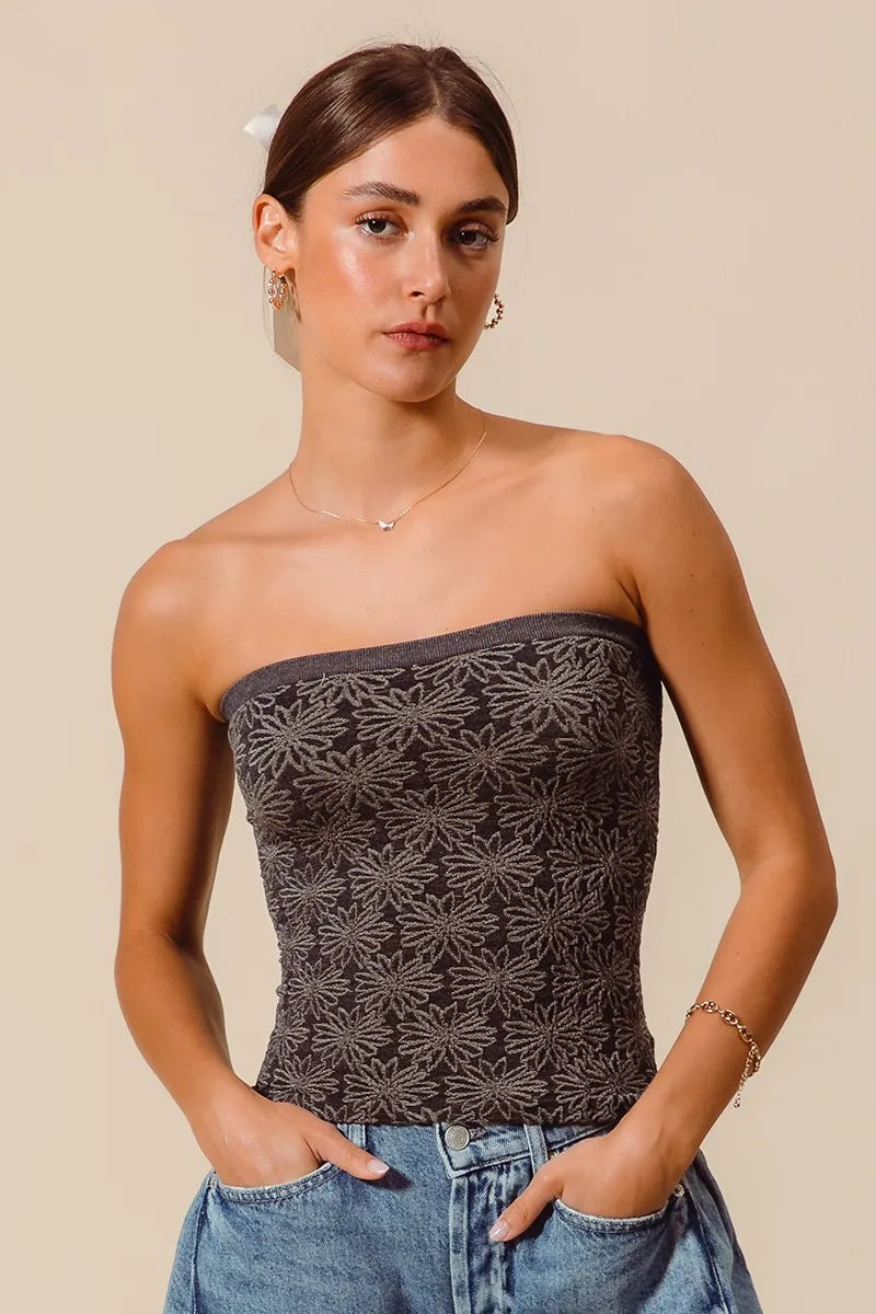 SO ME Jacquard Floral Two Tone Seamless Tube Top