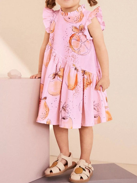 Children's Ruffled Sleeve Fruit Print Casual Dress