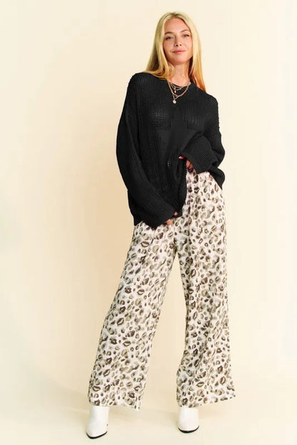 Davi & Dani Star Front Crochet Drop Shoulder Knit Top