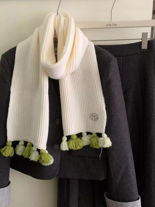 Ribbed Knit Tassel Scarf