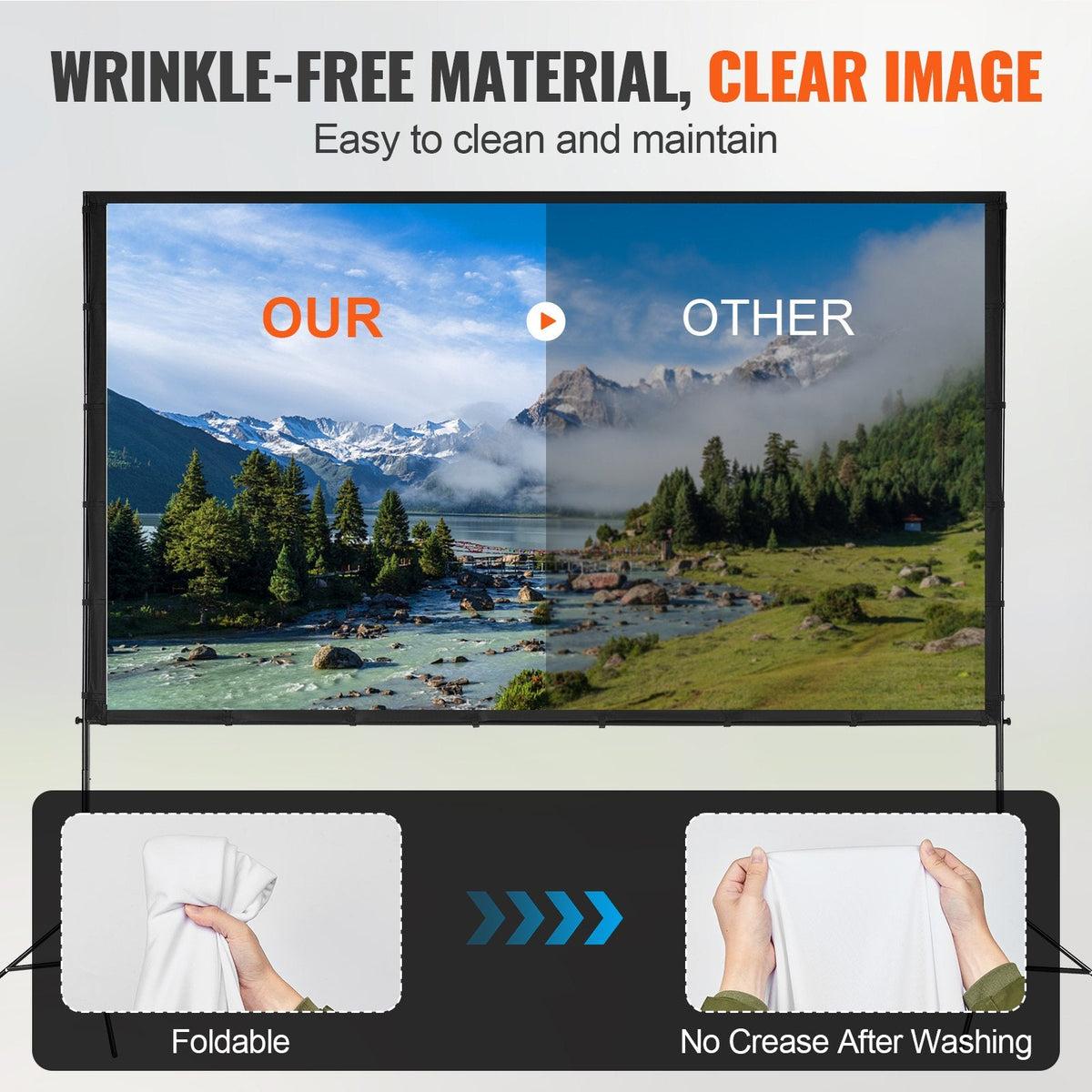 Projector Screen With Stand, 120 Inch 16:9 4K 1080 HD Outdoor Movie Screen With Stand, Wrinkle-Free Projection Screen With Tripods And Carry Bag, For Home Theater Cinema Backyard Movie Night